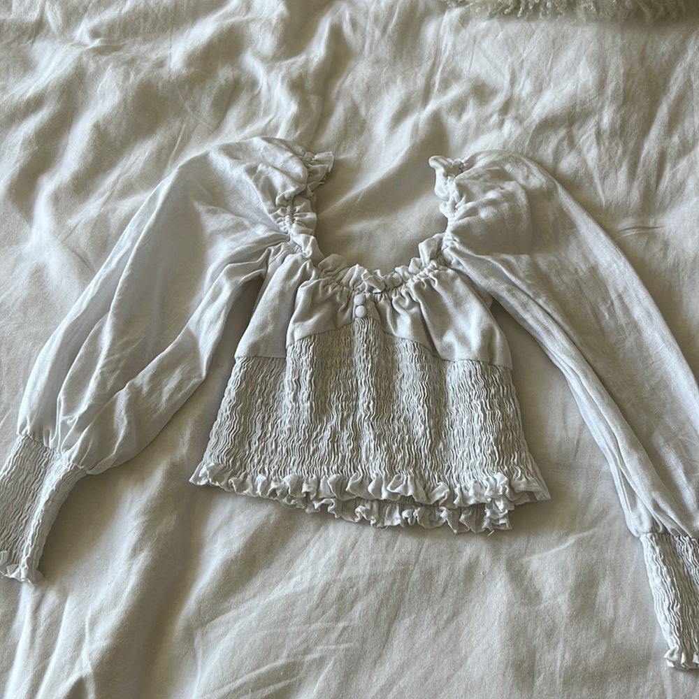 Faithfull the Brand Long Sleeve Ruched Linen Top